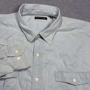 Orvis Fishing Shirt Mens 2XL XXL Heavy Twill 2 Pocket Roll Tab Baby Blue Faded